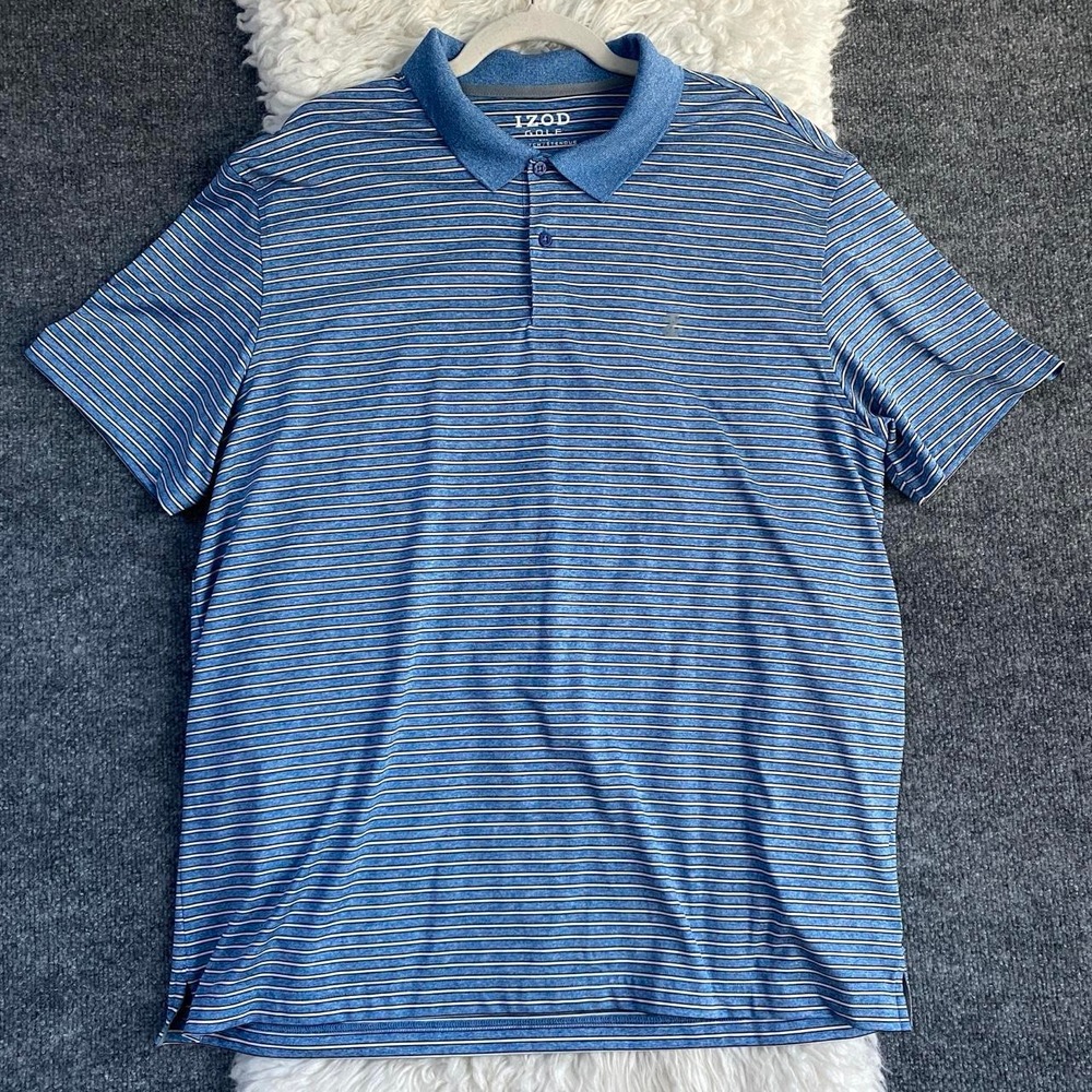 IZOD GOLF BLUE WHITE STRIPE POLO SHORT CASUAL MENSWEAR SPORTY AESTHETICS